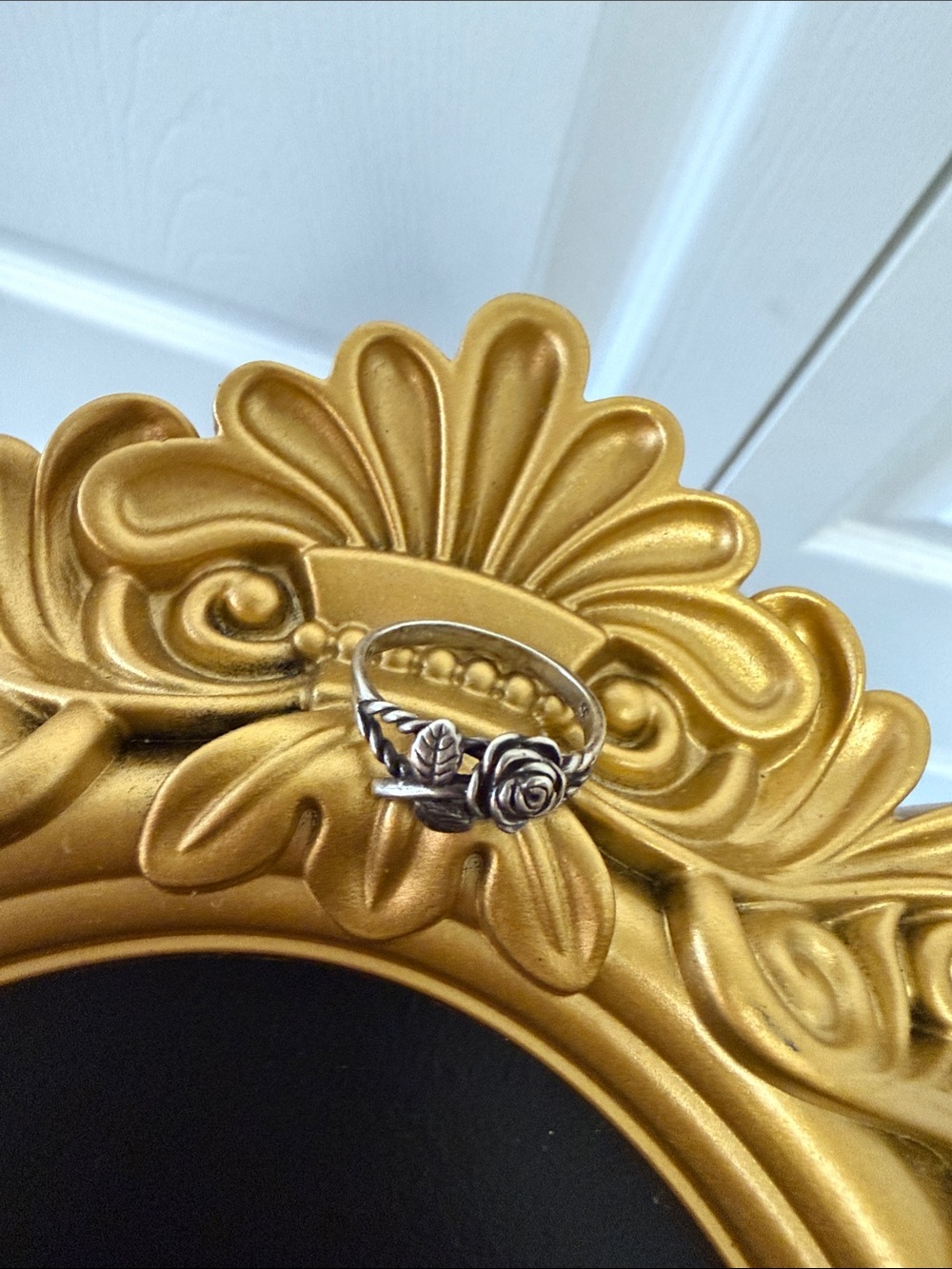 VINTAGE ESTATE STERLING SILVER ROSE STEM ROPE DESIGN RING, SIZE 5.75